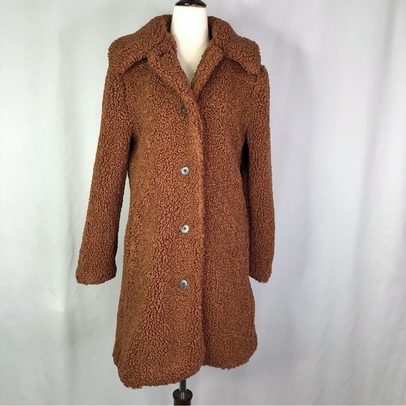 J. Crew long teddy coat faux fur sherpa persian lamb brown MP - Picture 1 of 12